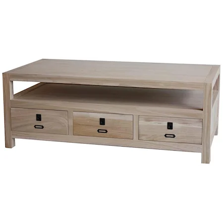 Solid Wood Coffee Table with 3 Drawers